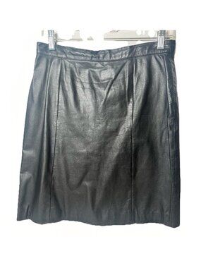 Vintage Leather Women Skirt 28” Black Leather Grunge 90s Western Cowgirl Hh